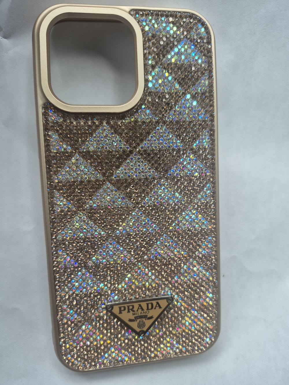 16 Pro Max Pr Designer Iphone Rose Gold Glitter Diamond-Pattern Case